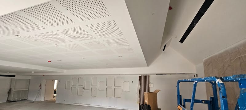 Suspended ceiling installation across a commercial space