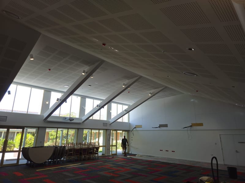 Ceiling framing and sheeting in progress on site
